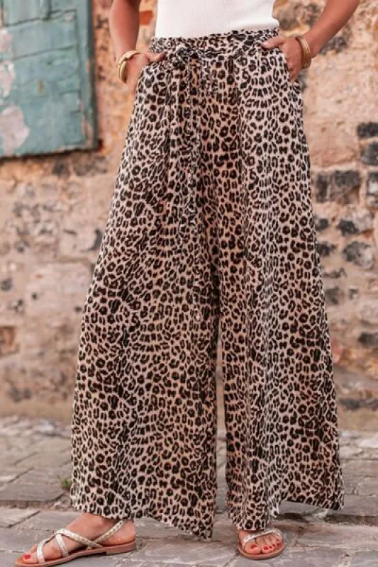 Leopard Drawstring Wide Leg Pants sold by Charming Charlie