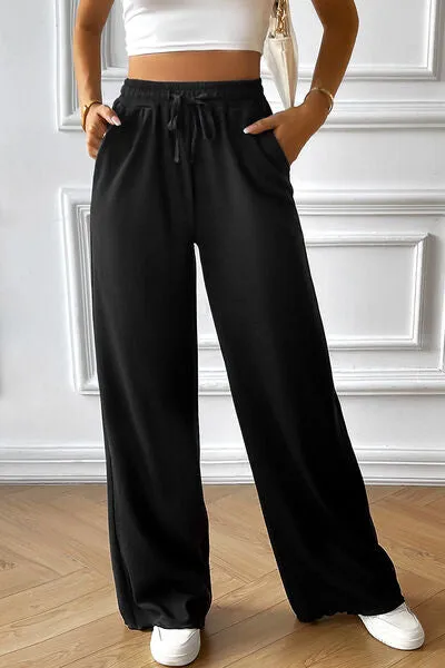 Drawstring Wide Leg Pants with Pocketed sold by Charming Charlie