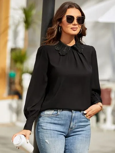 Ruched Keyhole Lantern Sleeve Shirt sold by Charming Charlie product image thumbnail 3