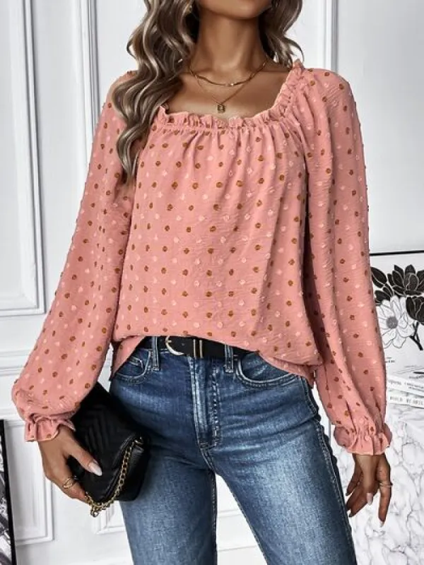 Swiss Dot Square Neck Flounce Sleeve Blouse sold by Charming Charlie