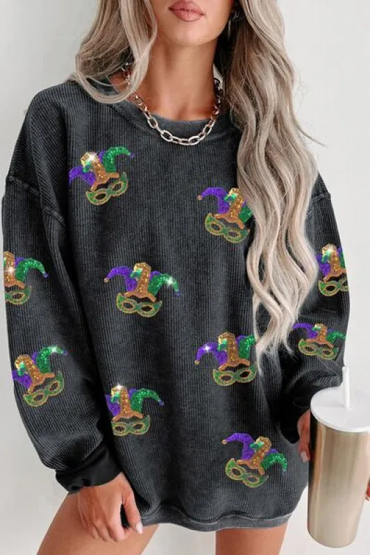 Printed Sequin Round Neck Dropped Shoulder Sweatshirt sold by Charming Charlie