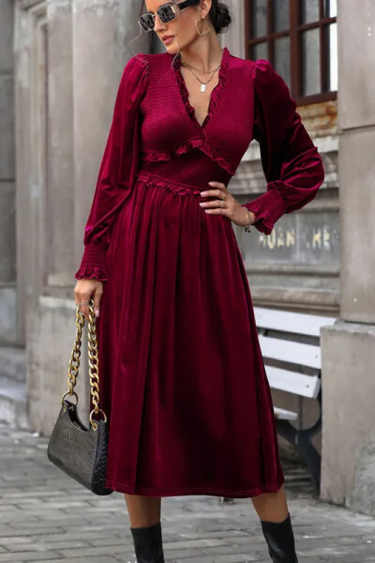 Smocked Lantern Sleeve Midi Dress sold by Charming Charlie
