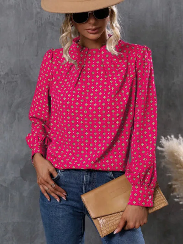 Geometric Mock Neck Long Sleeve Blouse sold by Charming Charlie