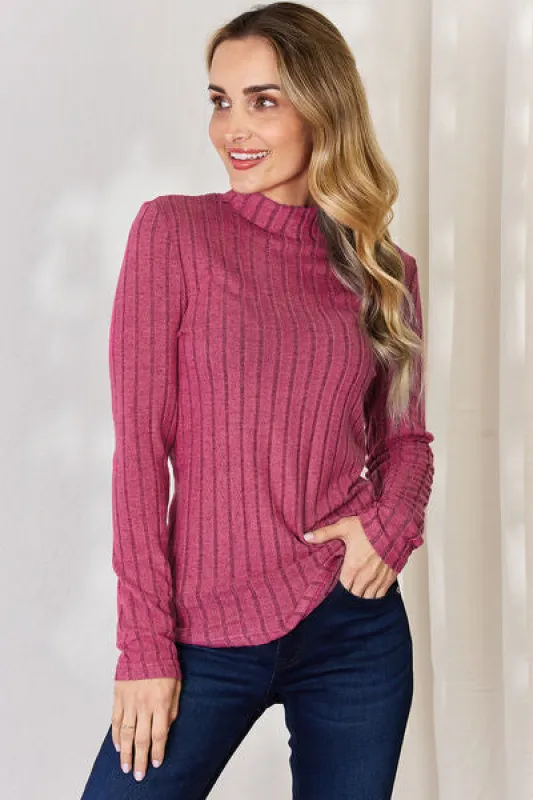 Basic Bae Full Size Ribbed Mock Neck Long Sleeve T-Shirt sold by Charming Charlie
