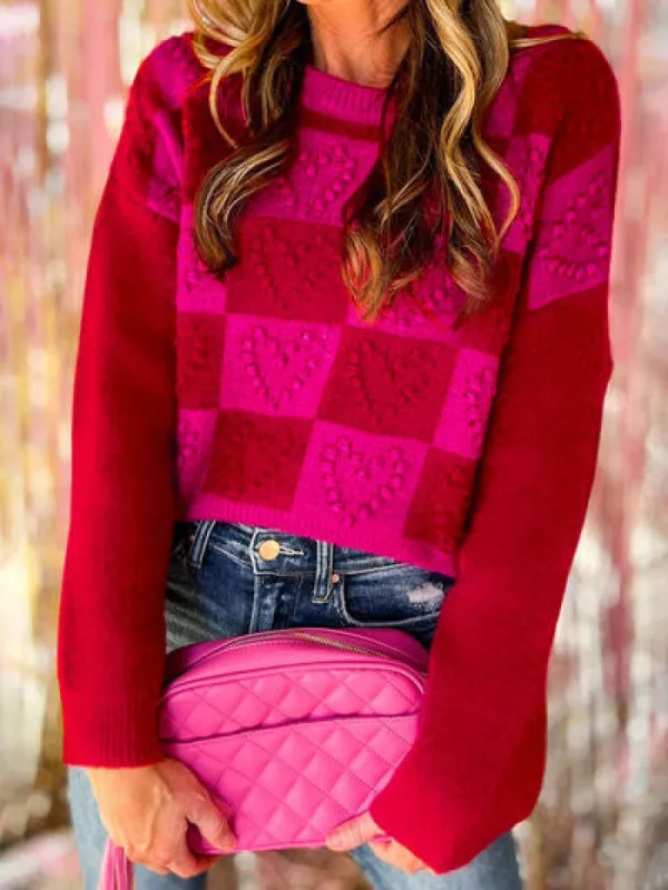 Plaid Heart Round Neck Sweater sold by Charming Charlie