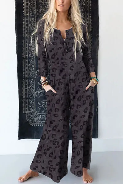 Leopard Buttoned Wide Leg Jumpsuit sold by Charming Charlie