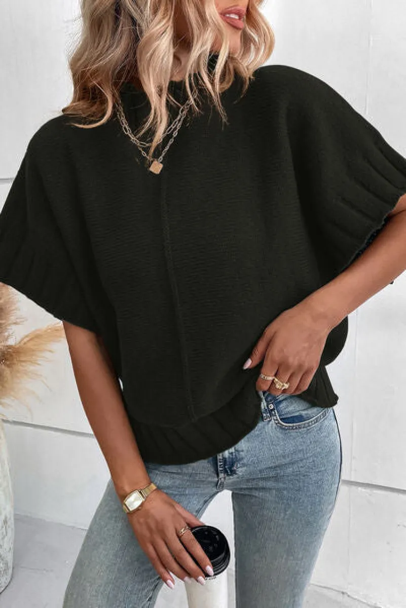 ADORA Fuzzy Mock Neck Short Sleeve Sweater main image 0