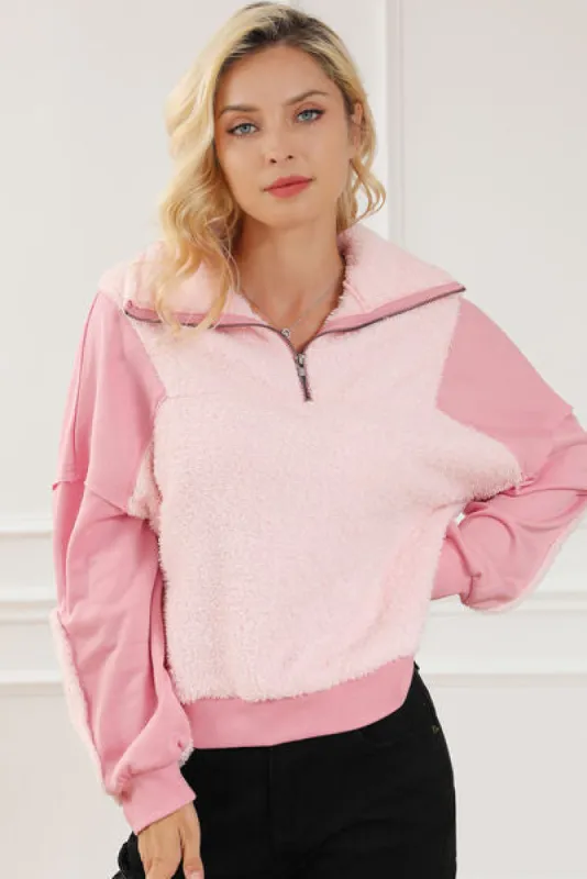 Fuzzy Half Zip Dropped Shoulder Sweatshirt sold by Charming Charlie