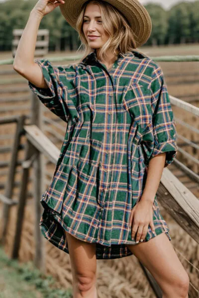 Plaid Button Up Collared Neck Shirt Dress sold by Charming Charlie