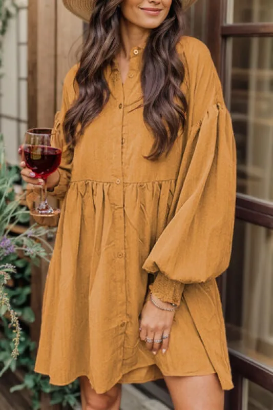 Button Up Lantern Sleeve Dress sold by Charming Charlie