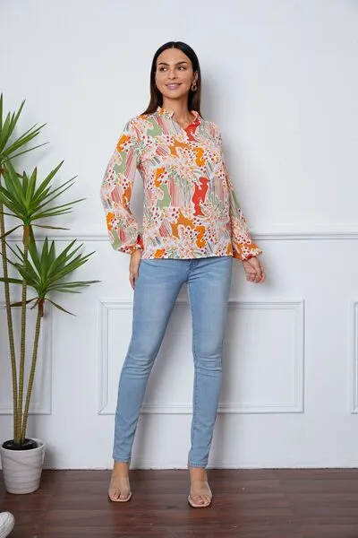 Floral Frill Notched Long Sleeve Blouse sold by Charming Charlie product image thumbnail 5