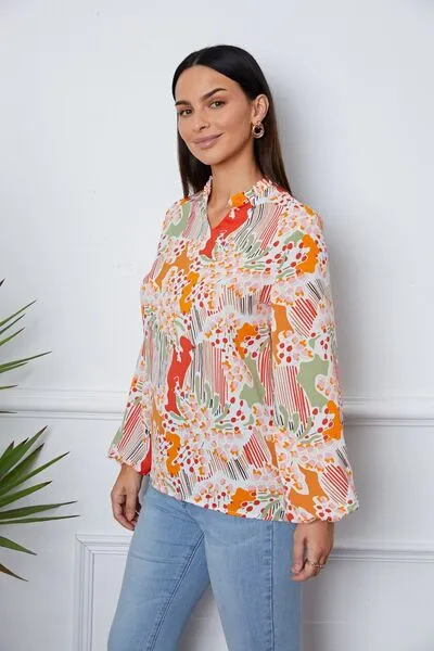 Floral Frill Notched Long Sleeve Blouse sold by Charming Charlie product image thumbnail 3