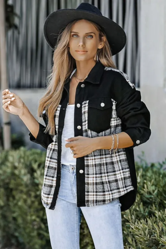 Plaid Pocketed Button Up Denim Jacket sold by Charming Charlie