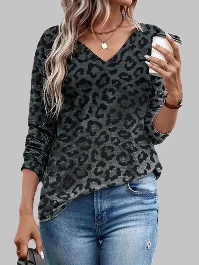 Leopard V-Neck Long Sleeve T-Shirt sold by Charming Charlie