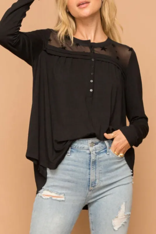 Half Button Long Sleeve Blouse sold by Charming Charlie