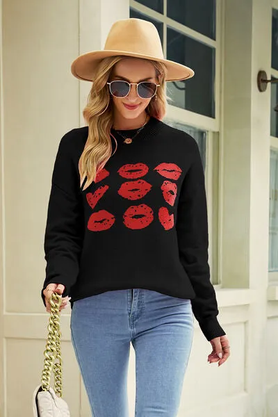 Contrast Lip Pattern Round Neck Slit Sweater sold by Charming Charlie product image thumbnail 5