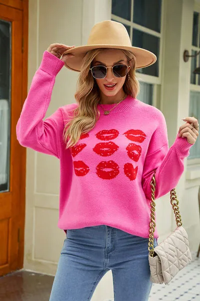 Contrast Lip Pattern Round Neck Slit Sweater sold by Charming Charlie product image thumbnail 3