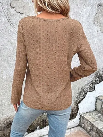Openwork Half Button Long Sleeve Blouse sold by Charming Charlie product image thumbnail 3