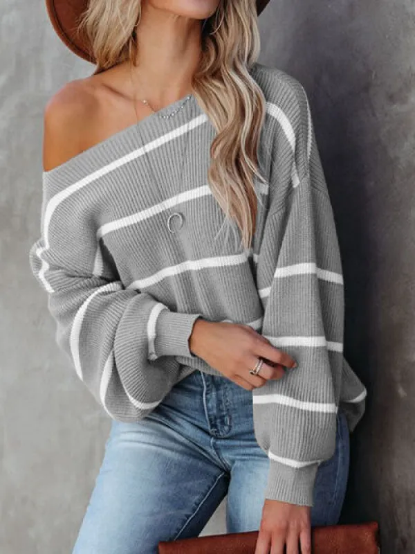 Striped Dropped Shoulder Pullover Sweater sold by Charming Charlie