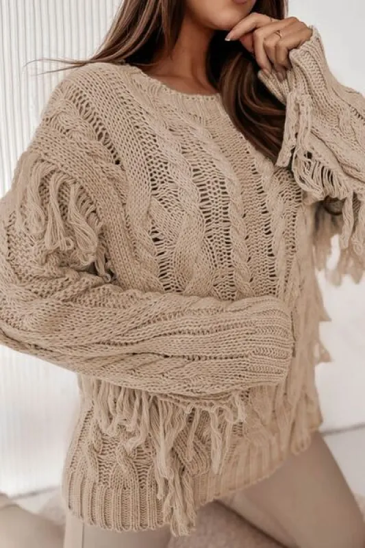 Cable-Knit Fringe Round Neck Sweater sold by Charming Charlie