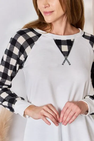 Hailey & Co Full Size Plaid Raglan Sleeve Round Neck Blouse sold by Charming Charlie product image thumbnail 4