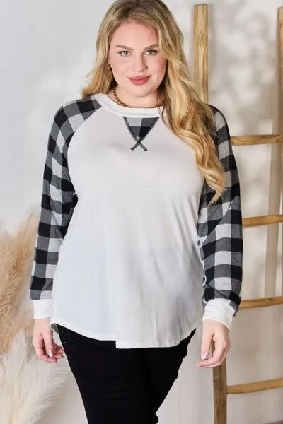 Hailey & Co Full Size Plaid Raglan Sleeve Round Neck Blouse sold by Charming Charlie product image thumbnail 5