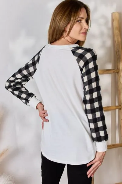 Hailey & Co Full Size Plaid Raglan Sleeve Round Neck Blouse sold by Charming Charlie product image thumbnail 2