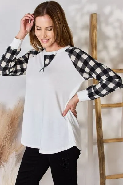 Hailey & Co Full Size Plaid Raglan Sleeve Round Neck Blouse sold by Charming Charlie product image thumbnail 3