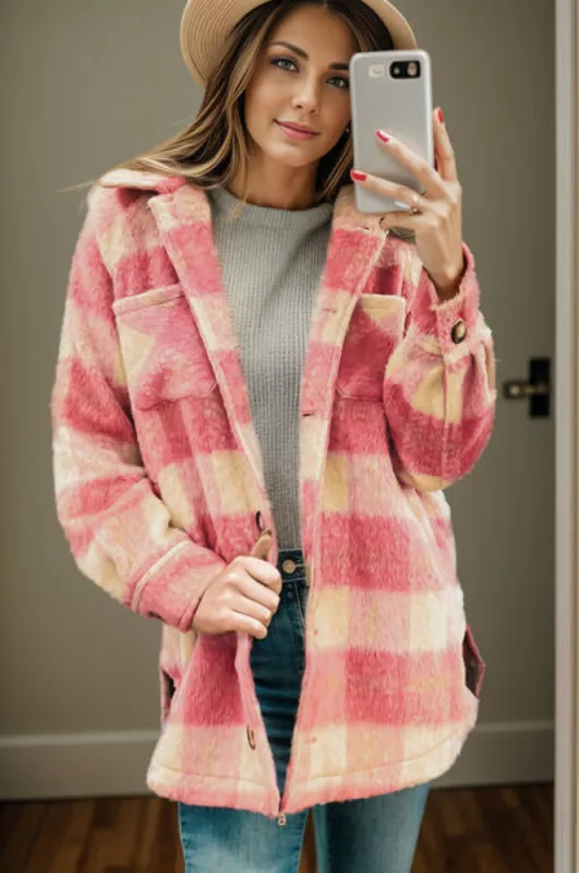 Checkered Button Up Collared Neck Jacket sold by Charming Charlie