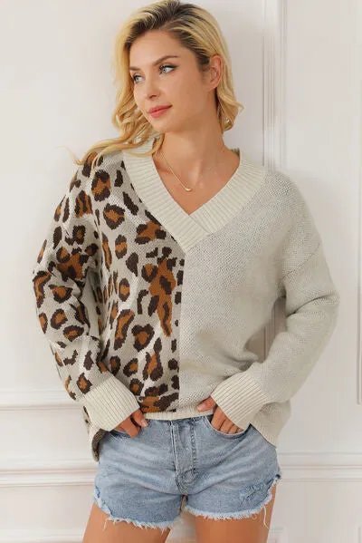 Leopard V-Neck Dropped Shoulder Sweater sold by Charming Charlie product image thumbnail 3