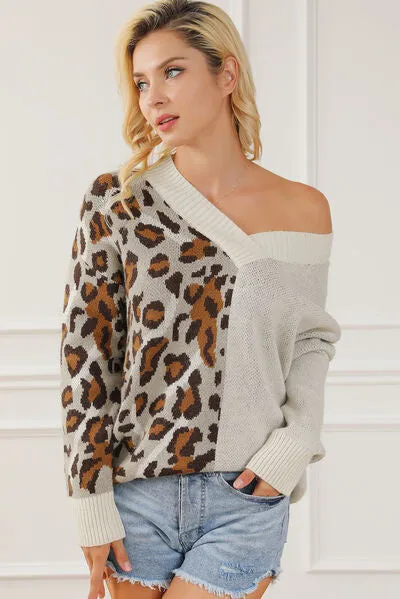 Leopard V-Neck Dropped Shoulder Sweater sold by Charming Charlie product image thumbnail 4