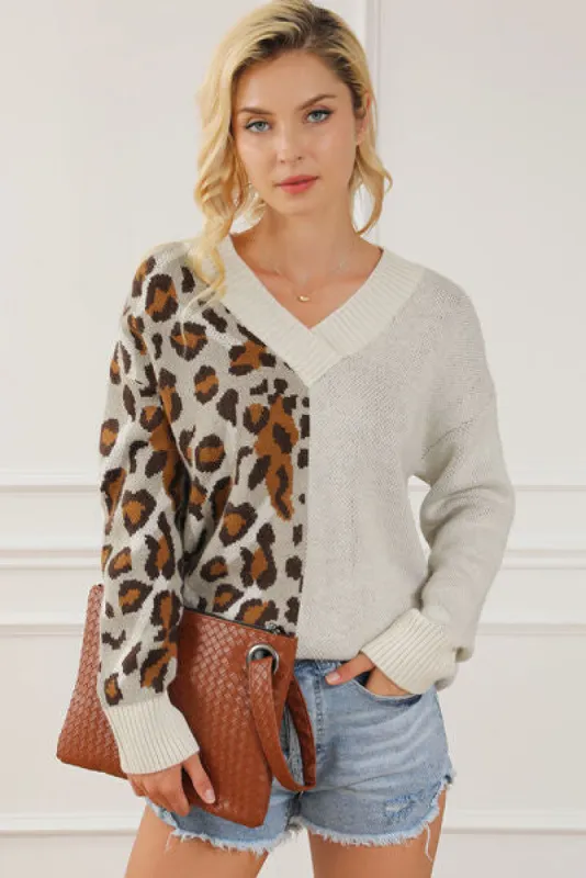 Leopard V-Neck Dropped Shoulder Sweater sold by Charming Charlie