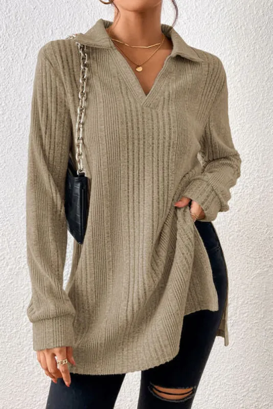 Slit Johnny Collar Long Sleeve Sweater sold by Charming Charlie