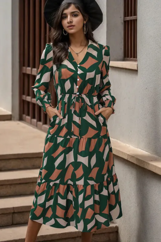 Printed Tied Pocketed Lantern Sleeve Dress sold by Charming Charlie