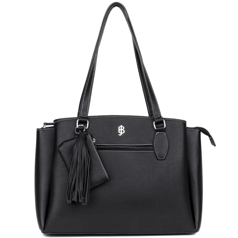 Julia Buxton Pebble Vegan Leather Triple Compartment Satchel sold by Charming Charlie