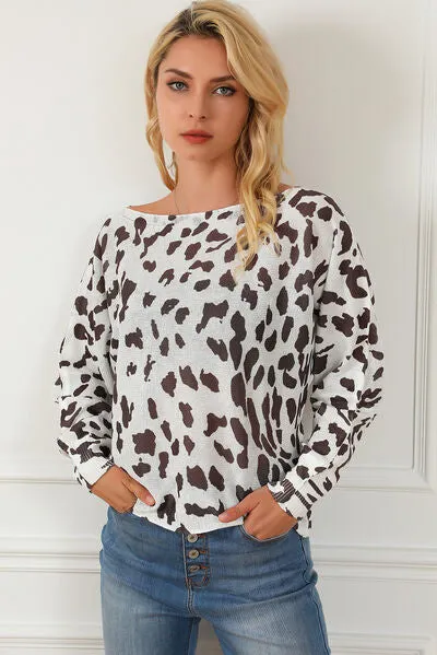 Leopard Boat Neck Long Sleeve Sweater sold by Charming Charlie