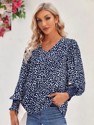 Printed V-Neck Lantern Sleeve Blouse sold by Charming Charlie product image thumbnail 5