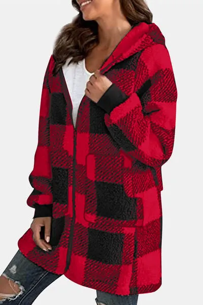 Double Take Full Size Plaid Long Sleeve Hooded Coat sold by Charming Charlie product image thumbnail 3