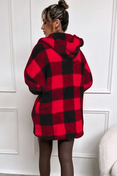 Double Take Full Size Plaid Long Sleeve Hooded Coat sold by Charming Charlie product image thumbnail 2