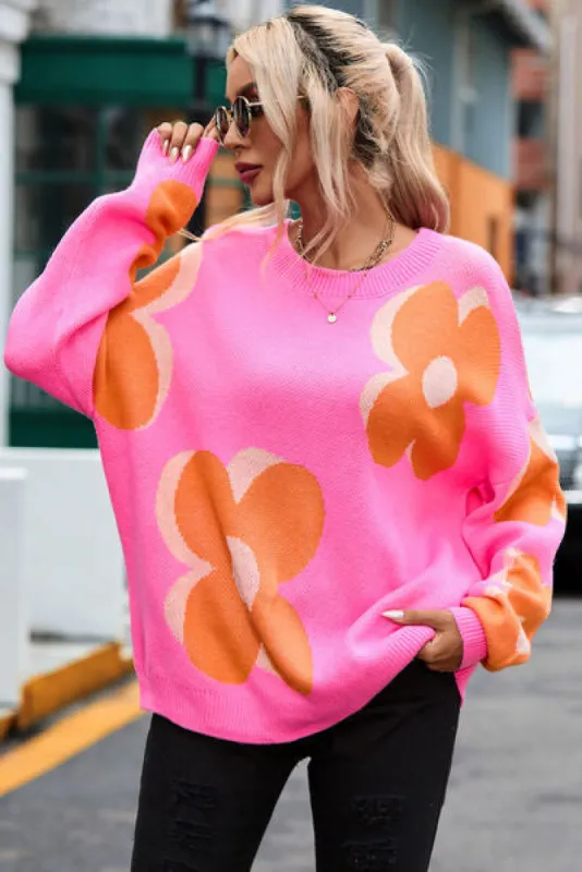 Flower Round Neck Dropped Shoulder Sweater sold by Charming Charlie