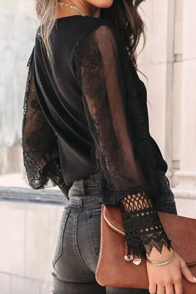 Lace Detail Mesh Lantern Sleeve Blouse sold by Charming Charlie product image thumbnail 2