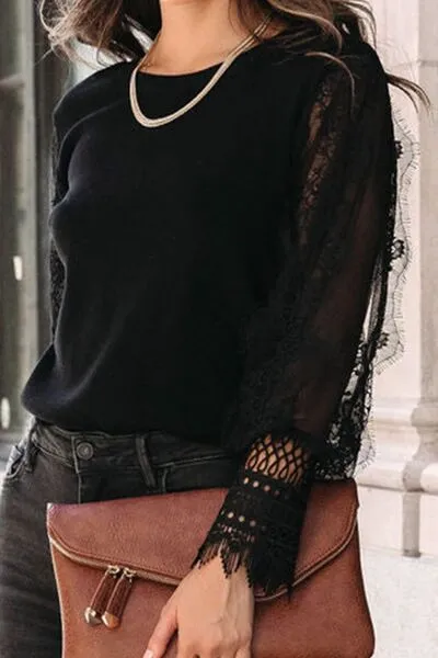 Lace Detail Mesh Lantern Sleeve Blouse sold by Charming Charlie product image thumbnail 3