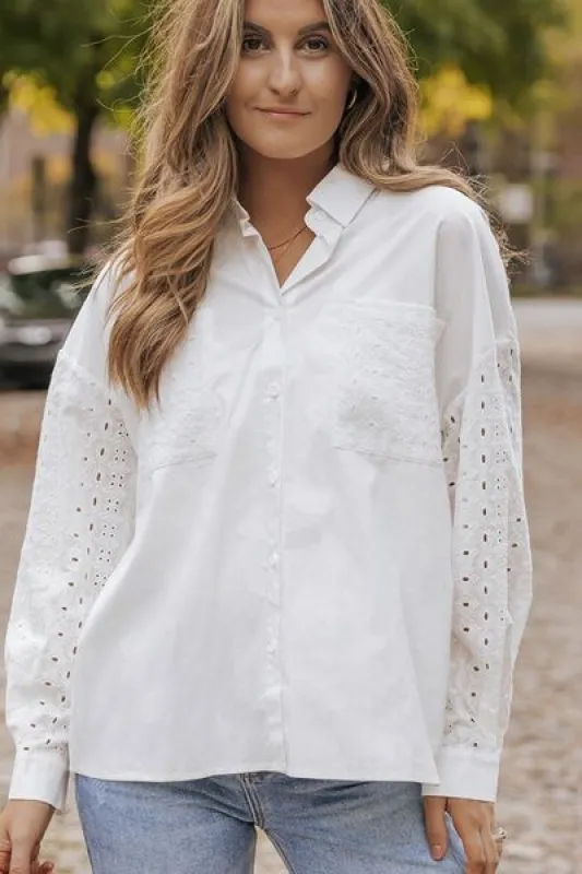 Openwork Button Up Pocketed Shirt sold by Charming Charlie