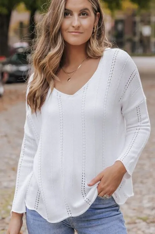 Openwork V-Neck Long Sleeve Knit Top sold by Charming Charlie