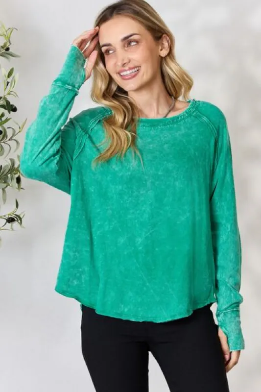 Zenana Round Neck Long Sleeve Top sold by Charming Charlie
