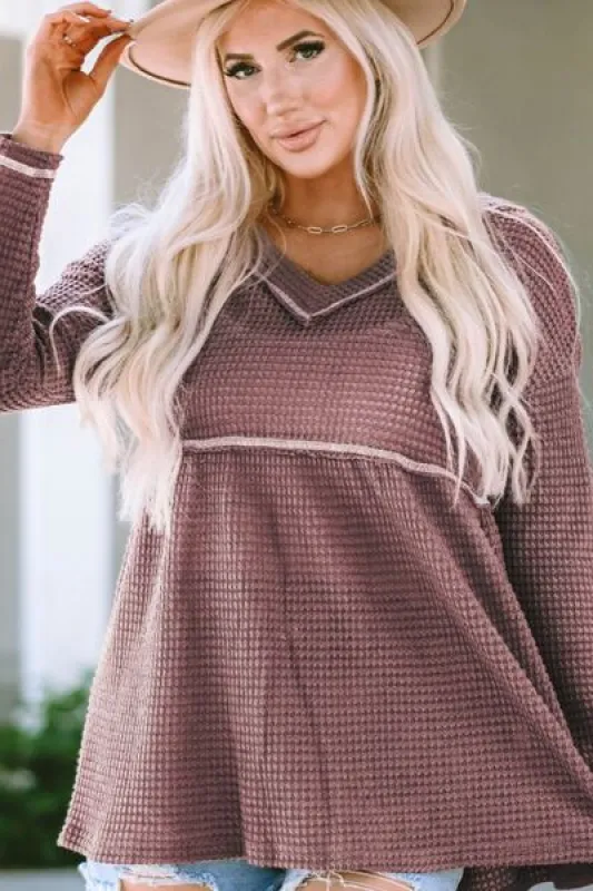 V-Neck Dropped Shoulder Long Sleeve T-Shirt sold by Charming Charlie