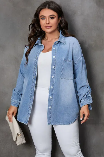 Plus Size Button Up Pocketed Denim Top sold by Charming Charlie product image thumbnail 4