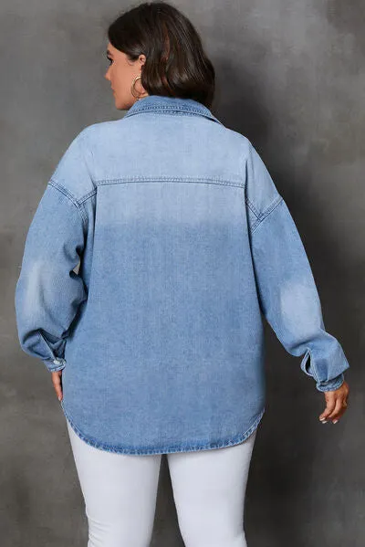 Plus Size Button Up Pocketed Denim Top sold by Charming Charlie product image thumbnail 2