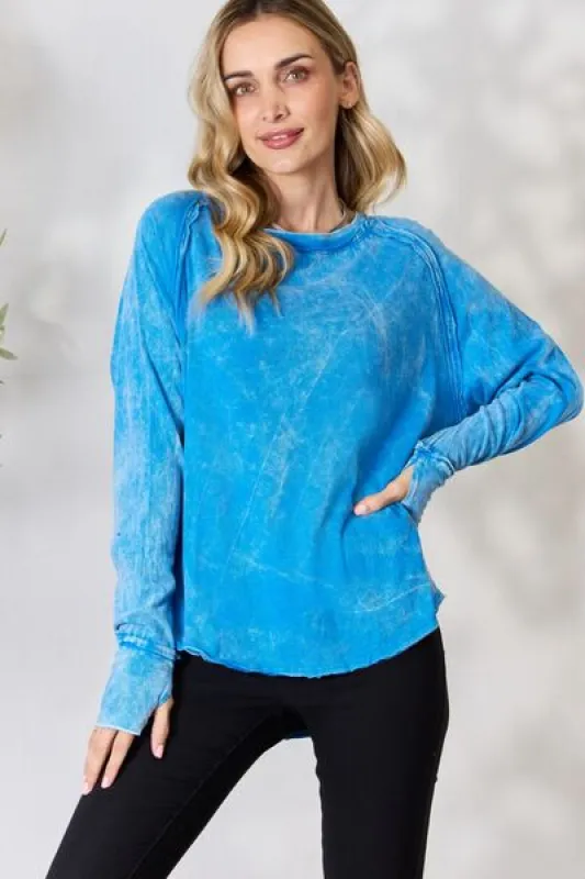 Zenana Round Neck Long Sleeve Top sold by Charming Charlie