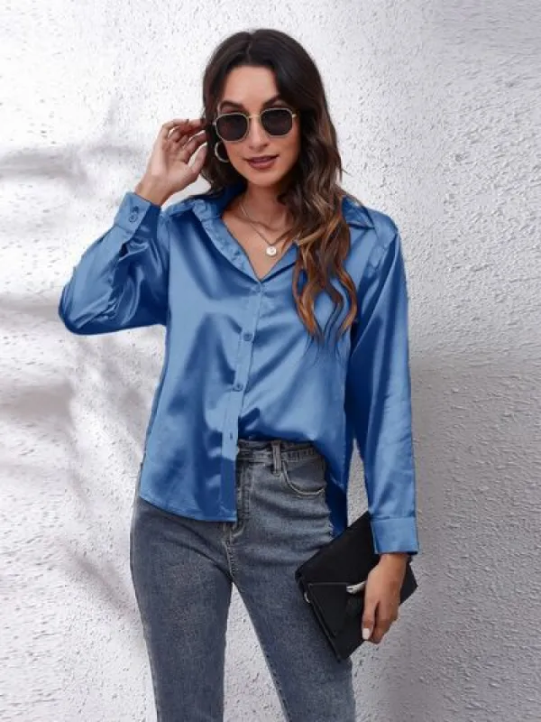 Button Up Collared Neck Long Sleeve Shirt sold by Charming Charlie